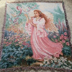 Dona Gelsinger Dawn of Hope Angel Tapestry Wall Hanging With Daisies Butterflies